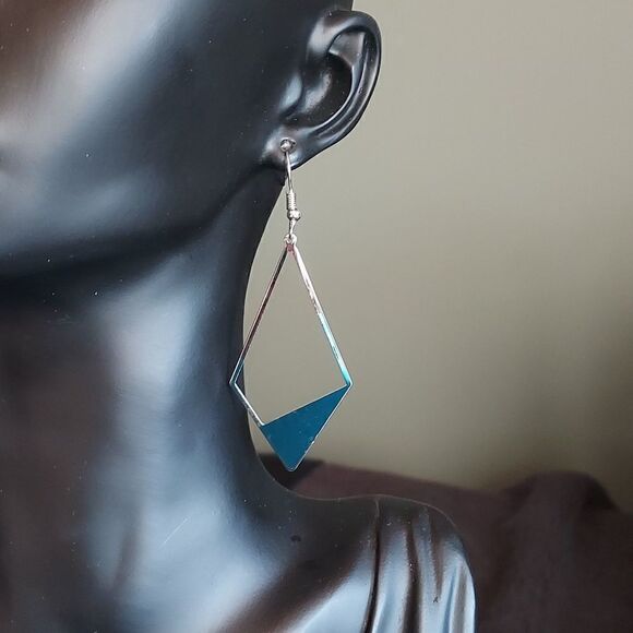 SILVER GEOMETRIC DANGLE EARRINGS  - Picture 5 of 5